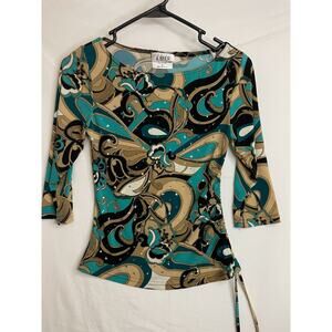 VTG Y2K A Byer Swirl Print Blouse 3/4 Sleeve Festival Grunge Art Fairy Wear Sz S
